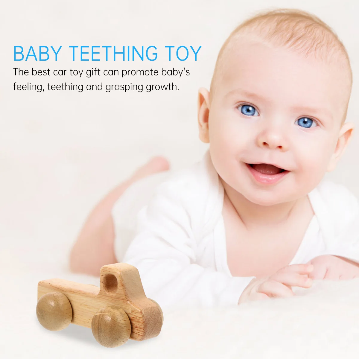 Baby Teething Wooden Car Educational Infant Grasping Chewing Teether Sensory Motor Skill Training Gift for Toddlers Nursing