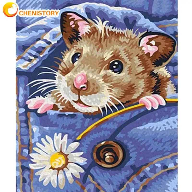 

CHENISTORY 40x50cm Painting By Numbers With Frame Hamster Animals Handpainted Modern Picture By Numbers For Diy Gift Kill Time