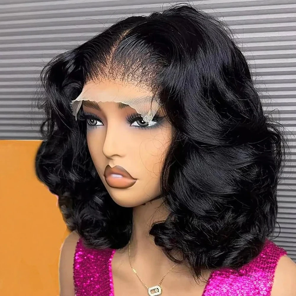 

Парик из натуральных волос с эффектом Body Wave, короткий боб, плотность 250%, без клея, готовый к носке, с прозрачным HD кружевом 13x4, 13x6, Water Wavy