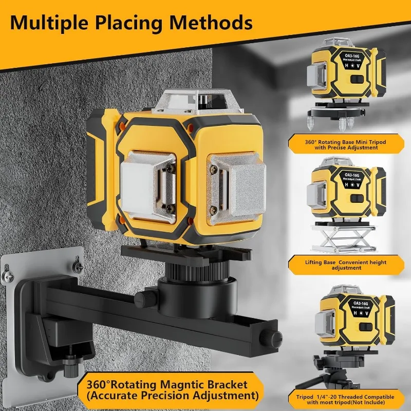 16 Line Laser Level 360 Self Leveling,Professional 4 x 360 Laser Level with Pulse Mode,4D Green Alignment Laser for Construction