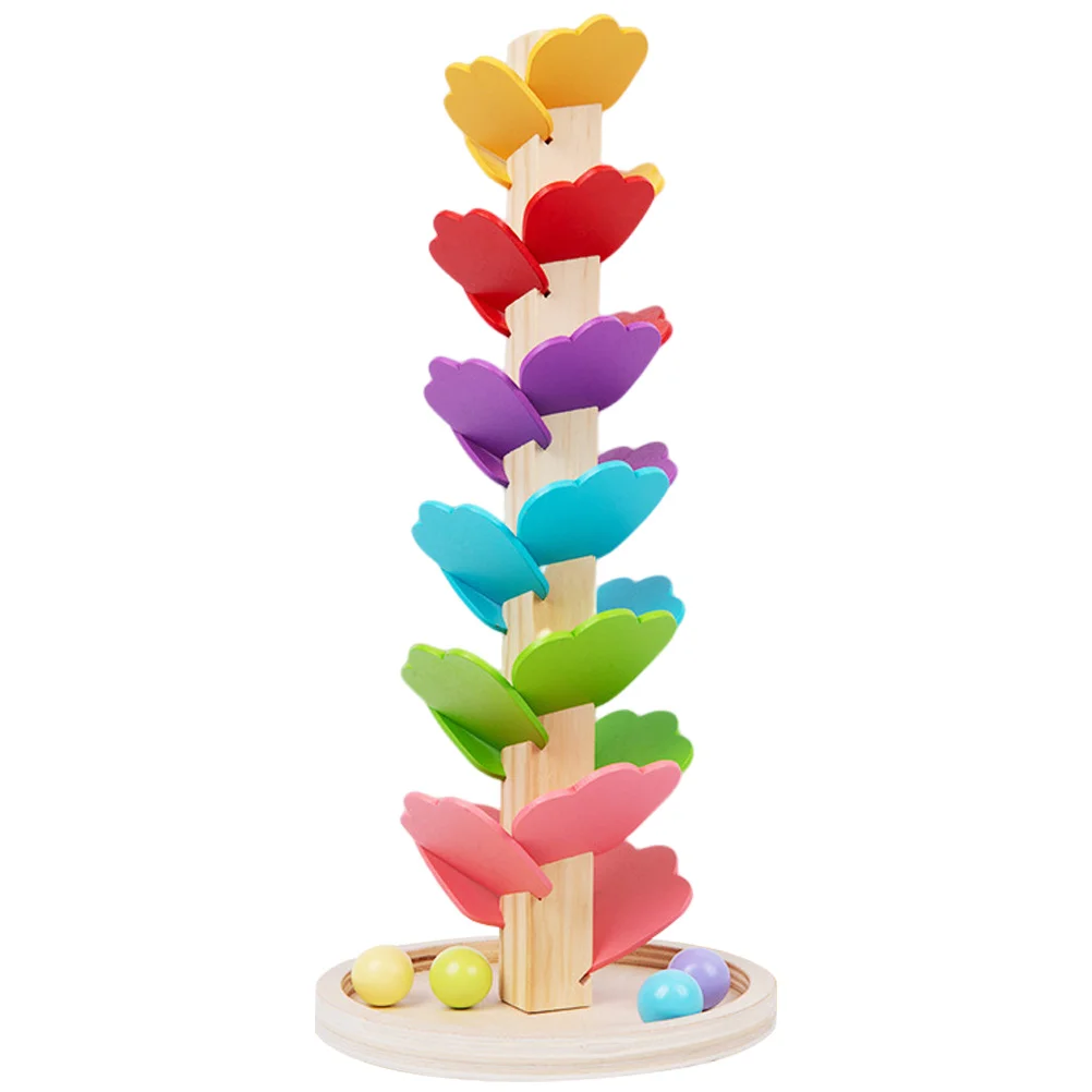 Ampoules LED, jouet en bois, assembler des feuilles d'arbre, blocs de construction en forme de goutte de boule, course en marbre coloré pour enfant