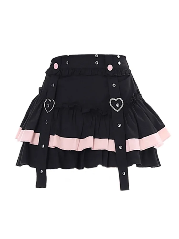 

Sweet Cool All-match Ruched Cake Skirts Y2k Grunge High Waist A-line Skirt for Women 2024 Summer New Black Faldas Mujer