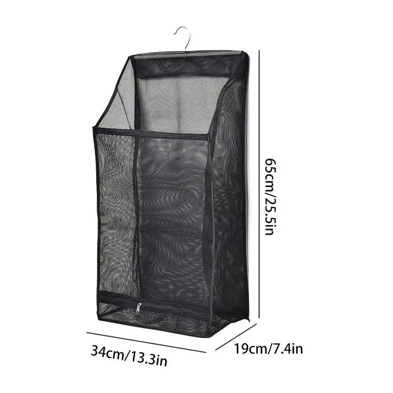 Mesh Laundry Hamper Foldable Hanging Clothes Storage Basket Portable Space Saving Storage Bag Clothes Organizer for Bathroom