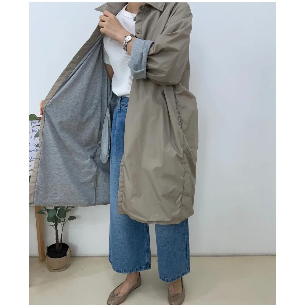 SuperAen Korean-style Retro Mid-length Trench Jacket 2026 Autumn New Solid Color Office Lady Single Breasted Coats