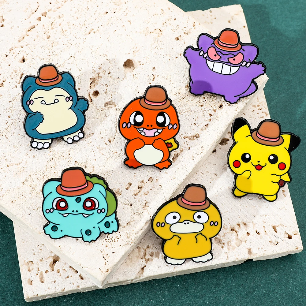 Pokémon Enamel Brooch Pocket Monsters Dragonite Pikachu Psyduck Gengar Figure Lapel Pins for Girls Boys Anime Fans Memorialize G