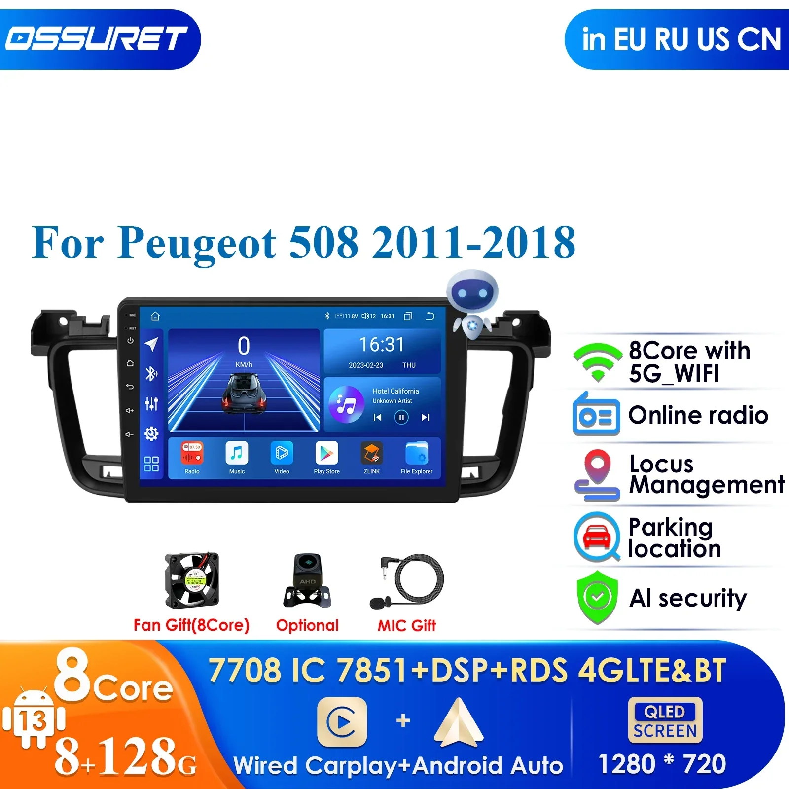 

Carplay 4G 7862 QLED Screen 2din Android Autoradio for Peugeot 508 508SW 2011-2018 Car Radio Multimedia Video Player GPS Stereo