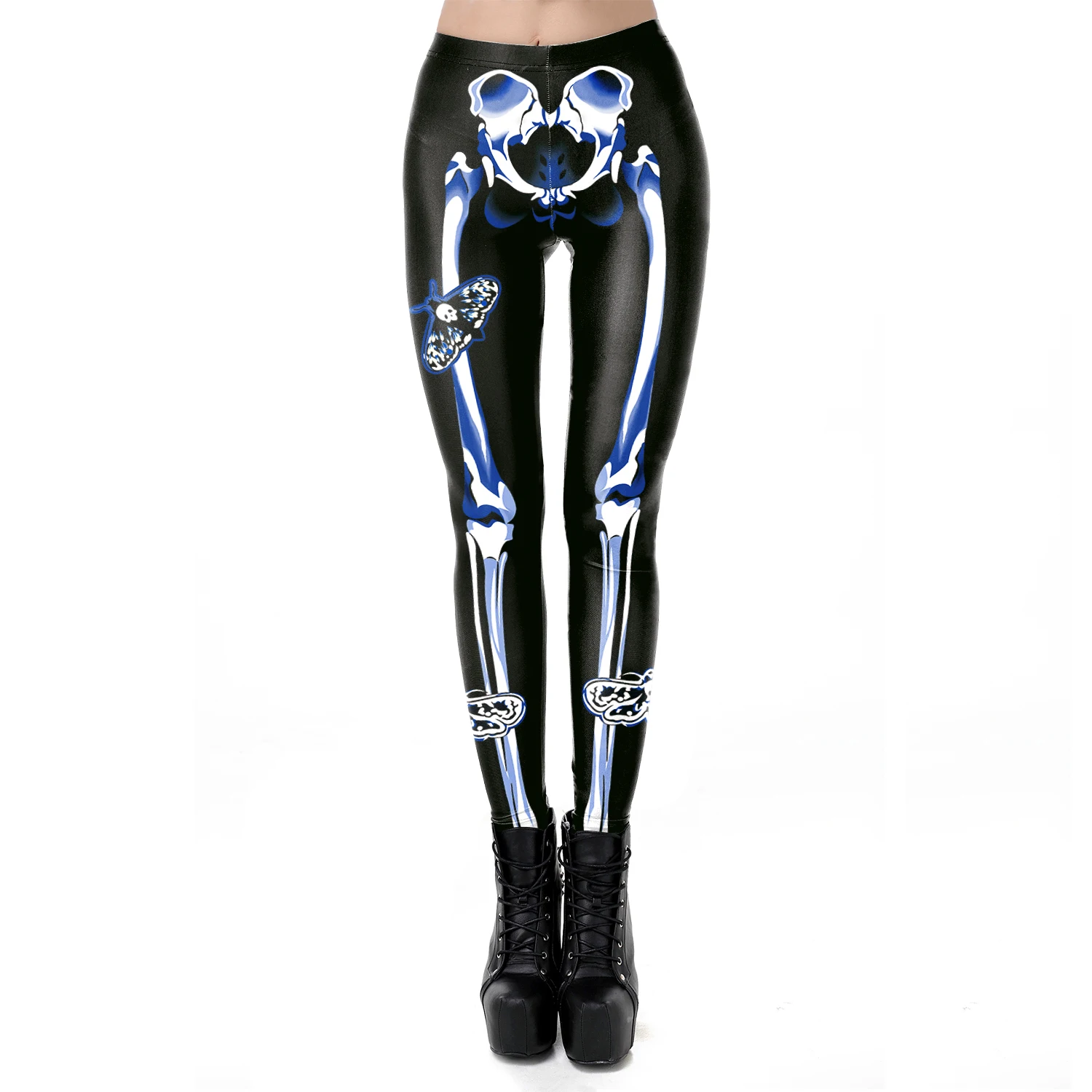 2024 New Halloween Costumes Skull Printed Bottom Pants Stage Performance Costumes Pencil Pants Women Casual Skinny High Waisted