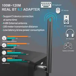 100M Long Range Bluetooth Adapter 5.3 Dongle Adaptador Audio Wireless USB Bluetooth Receiver and Transmitter for PC Computer