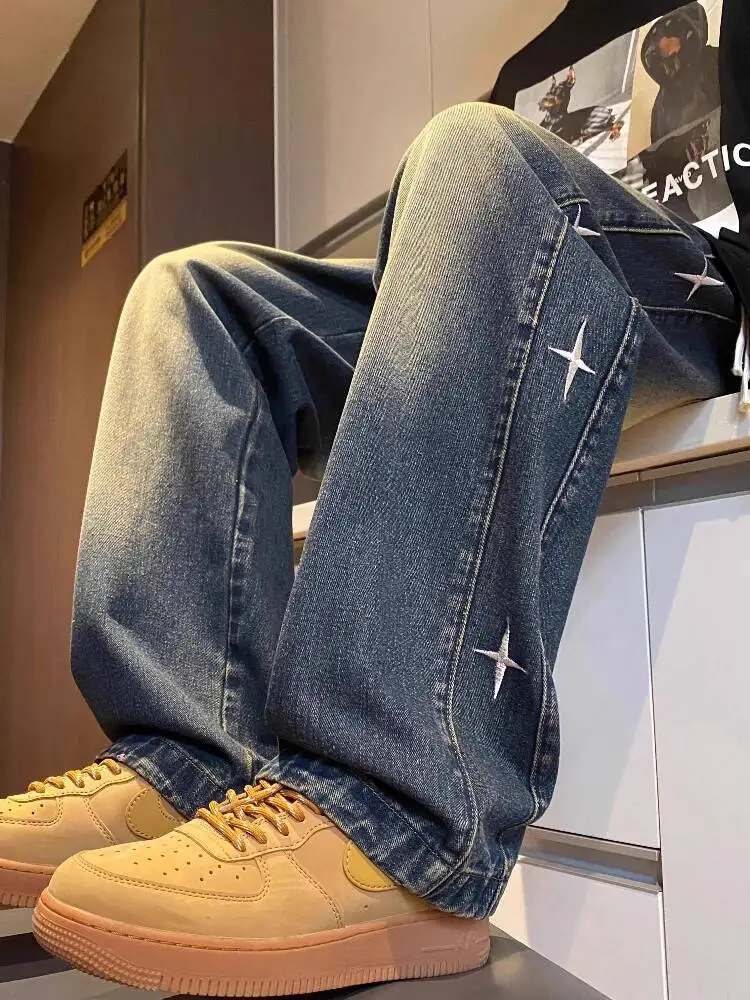 Men's Jeans Plus Size 8XL Up Vintage Denim Pants Retro Loose Straight Leg Style INS Wide Leg Floor Length Pants