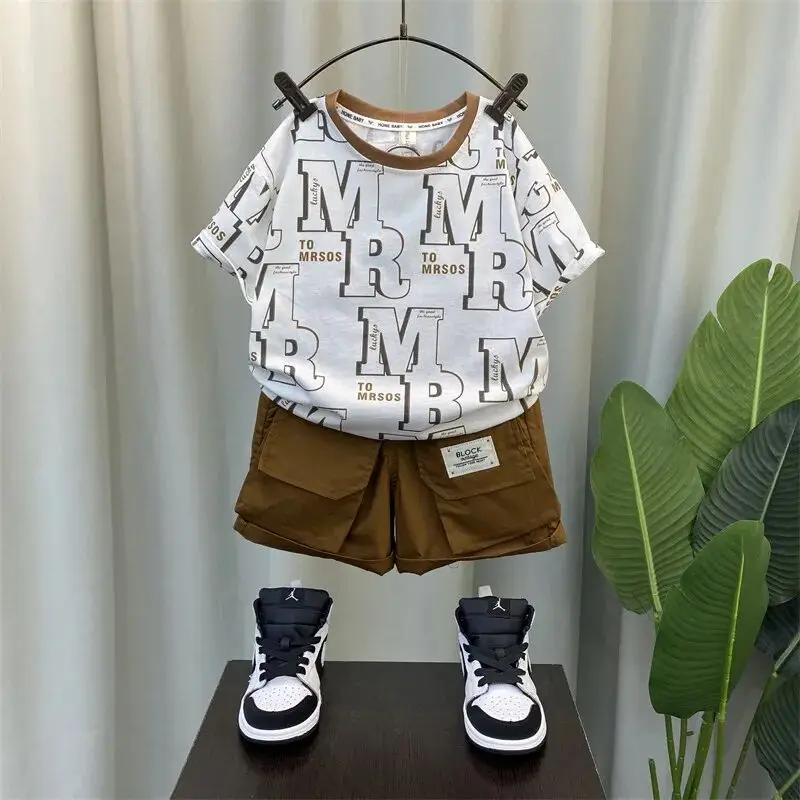 Boys Summer Vest Set 2023 New Baby Handsome Sleeveless Clothes Set  Children's Cool Handsome Two Piece Set Kids Outfits