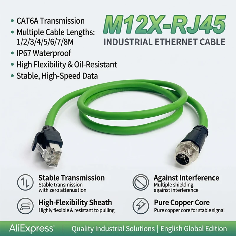 M12 X-Shape to RJ45 8Pin Industrial Connector 8P X-Type Coding Wire Line Gigabit Ethernet Data Transmission Network Cable