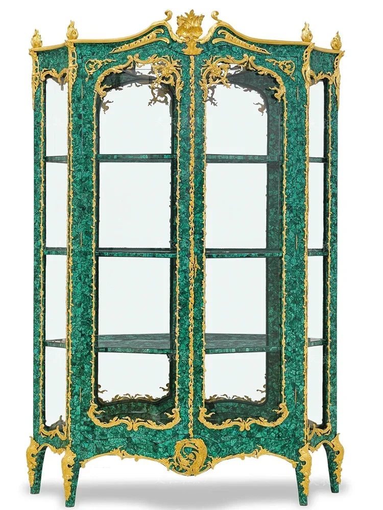 Malachite luxury palace wine cabinet Display cabinet European living room malachite green high-end custom wine cabinet