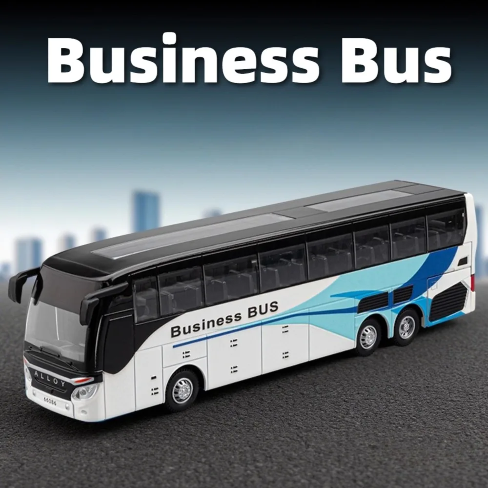 

1:30 Business Bus Model Toy Car Metal Die-cast Music Light Doors Opened Long-distance Single-layer Truck Models Holiday Gifts