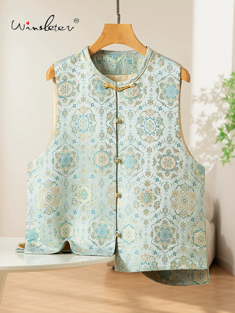 

Winsleter-100%Real Silk Song Brocade Elegant Vest Coat, O Neck Jacquard, Women Versatile Commute Waistcoat, 2025 Autumn C5O707CC