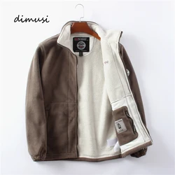 Dimusi-Jaquetas Polartec masculinas, corta-vento de veludo grosso, outwear casual masculino, velo macio quente, roupas de inverno