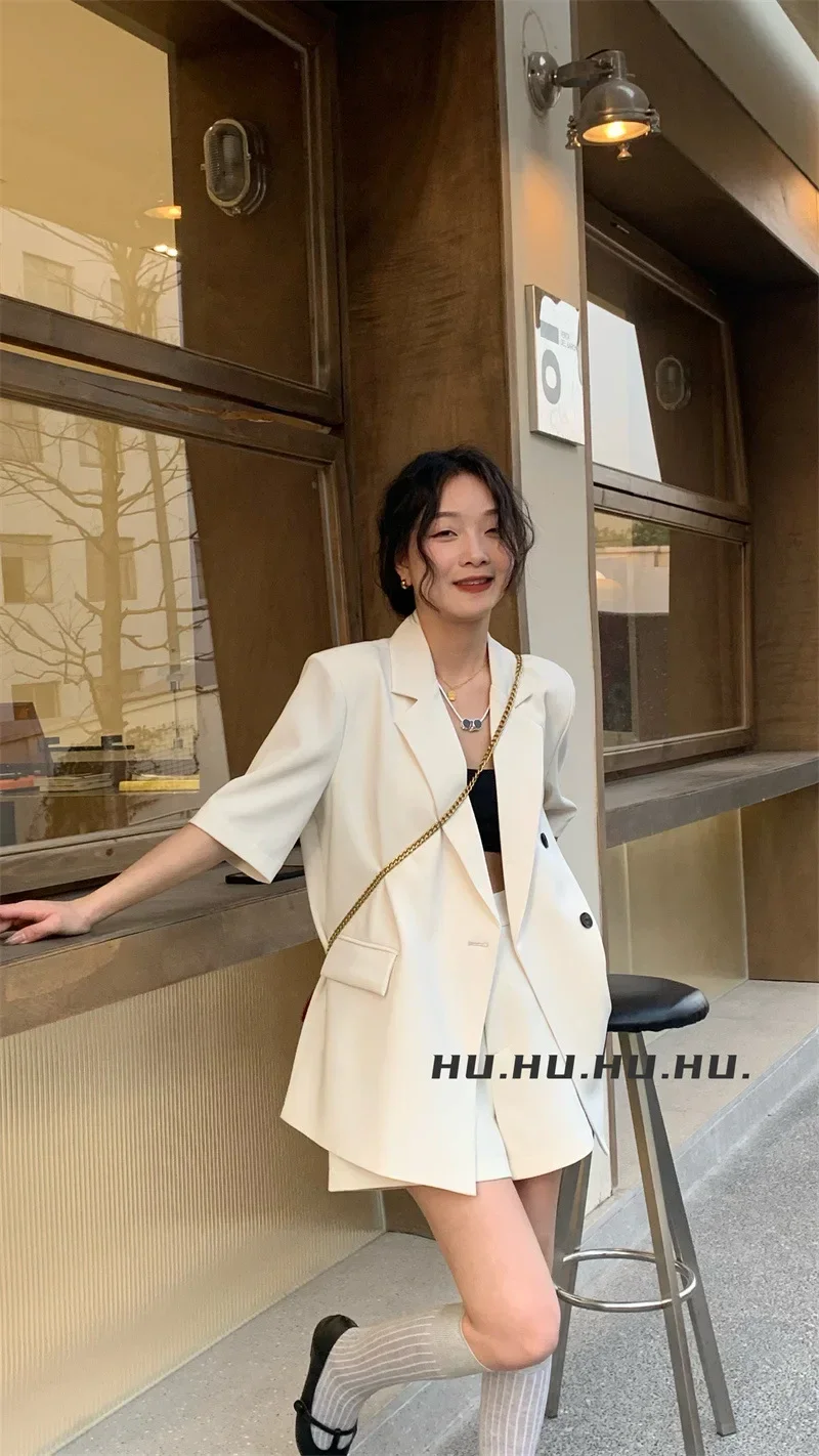 Summer Women Suits 2 Piece Blazer+Short Pants Loose Style Office Lady Business Work Wear Fashion Girl Coat Trousers