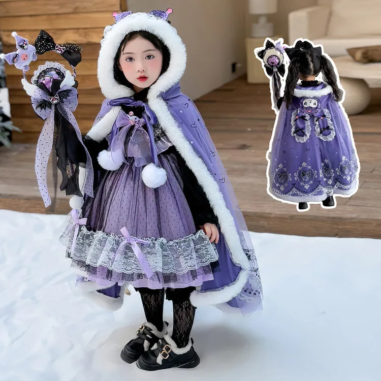 

Детское платье Sanrio Kawaii Anime Kuromi в стиле Лолиты, платье-свитер, платье принцессы, косплей, осенне-зимнее новое платье для дня рождения