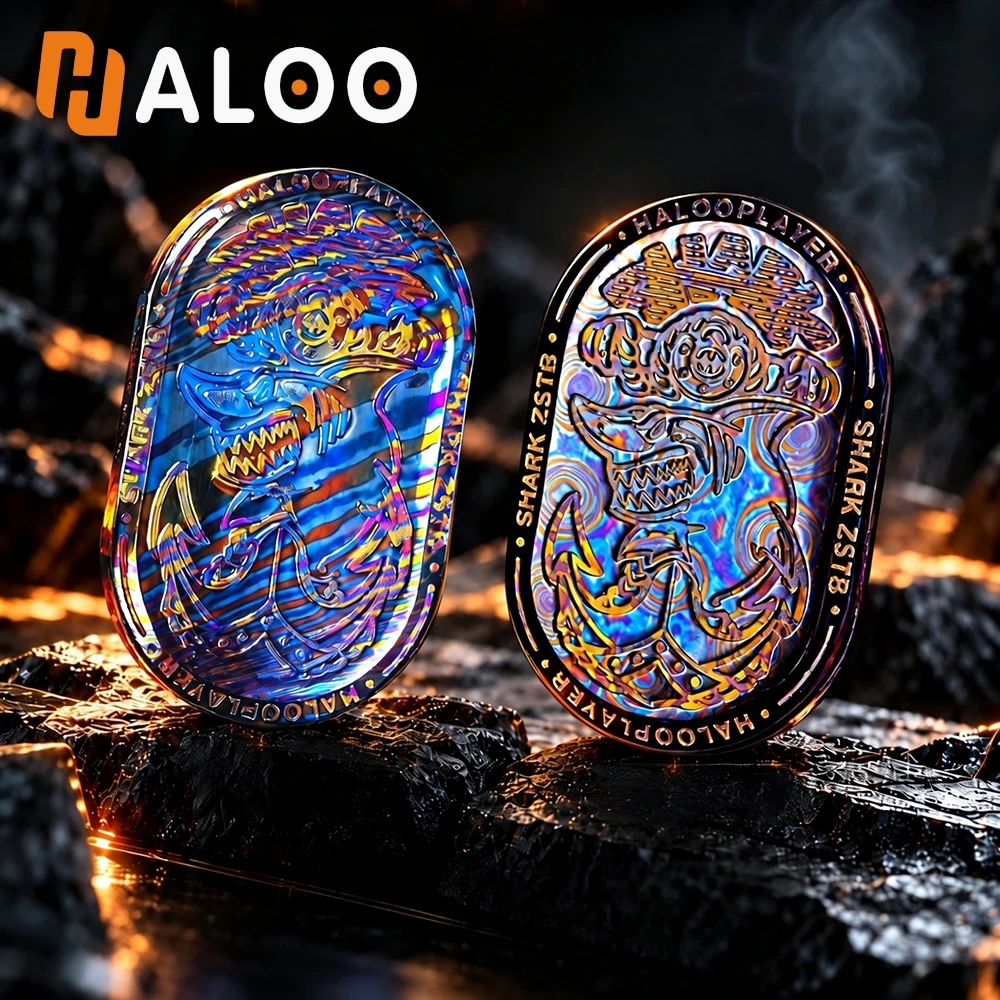 HALOOPLAYER EDC SHARK PRO Timascus Mechanical Fidget Slider Stress Relief Toy Rotates Left Right 360° Push Slider EDC Pocket Toy