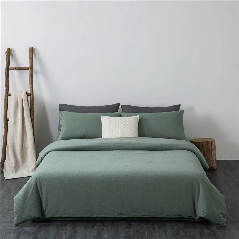 Japanese Style Muji Yarn-Dyed Washed Cotton Four- Simple Student Three-Piece Set Bedding