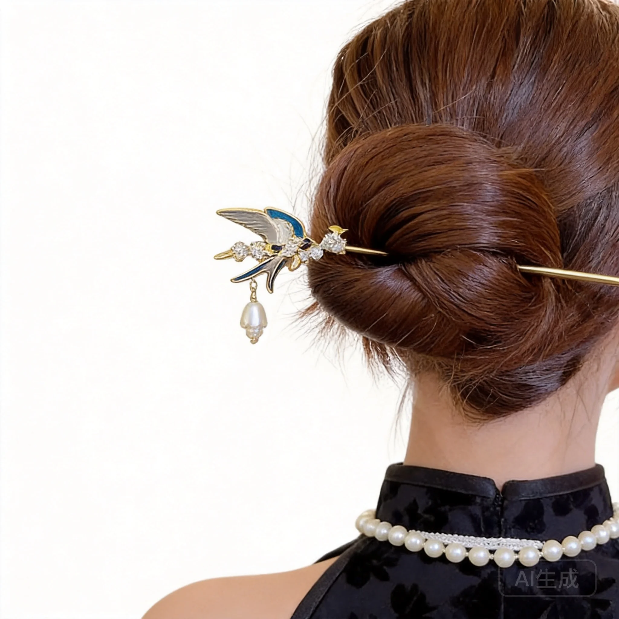 Chinese Traditional Auspicious Swallow Lily Of The Valley Hairpin Alloy Tassel Pearl Hair Stick For Hanfu Cheongsam Party Vintag