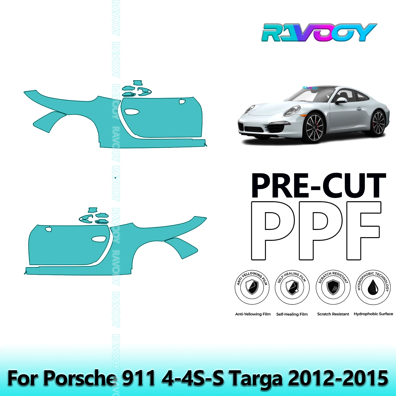 

For Porsche 911 4-4S-S Targa 2012-2015 8.5mil Clear Matte Pre-Cut PPF Door & A/B Pillar Kit TPU Paint Protection Film Set