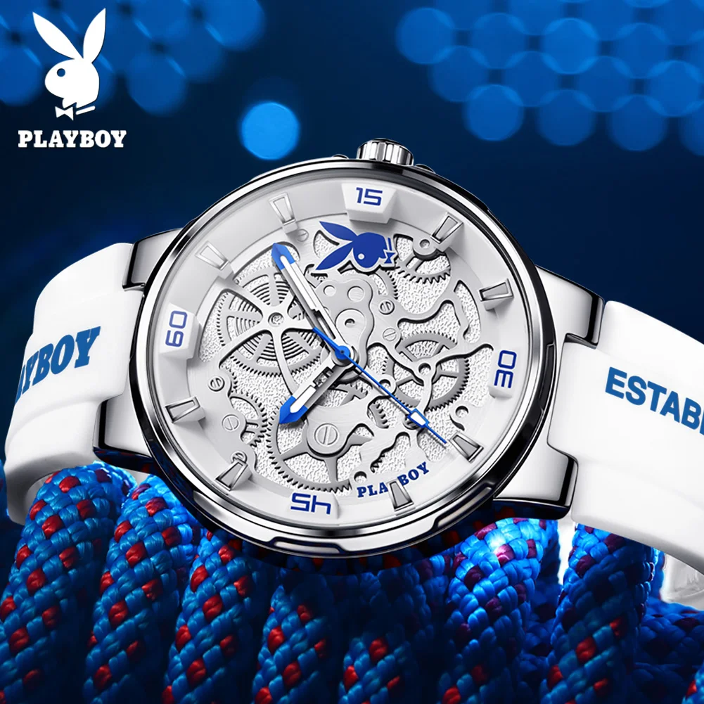 PLAYBOY 3052 Men Original Quartz Movement Watch Luminous Function 30M Waterproof Fashion Silicone Strap Unique Watch For Men