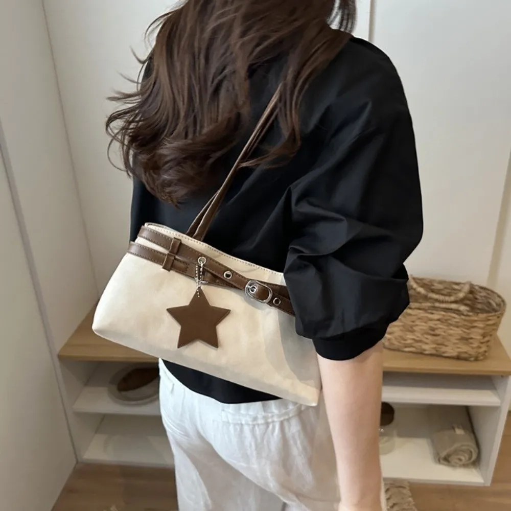 Fashion Tie-Dye Y2K Shoulder Bag Star Pendant Korean Style Women Handbag With Metal Buckle Belt Solid Color Underarm Bag Women