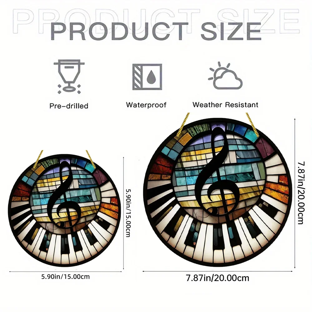 Guitarist Drum Kit Sun Catcher-Round Acrylic Music Themed Translucent Wall Art,Home,Garden,Cafe Bar Decor,Gift for Enthusiasts
