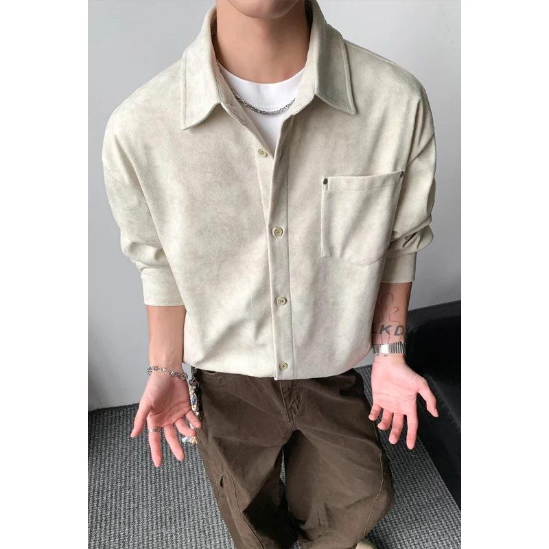 M-XXXXXL Classic Plus Size Men Button-Down Shirt Notch Collar Long Sleeve Top with Chest Pocket for Spring & Autumn 5XL 4XL 3XL