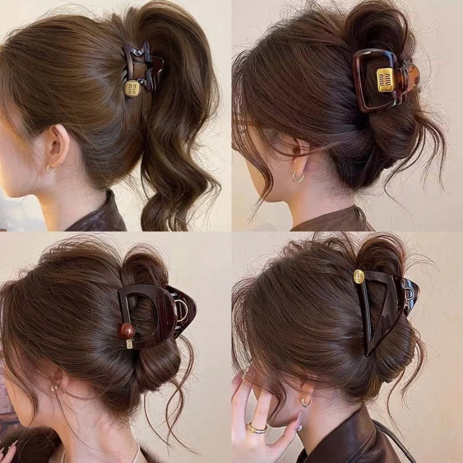 High horsetail five-pointed finger for women 2025 new style temperament half-tied hair back, coiled hair shark clip hairpin hea