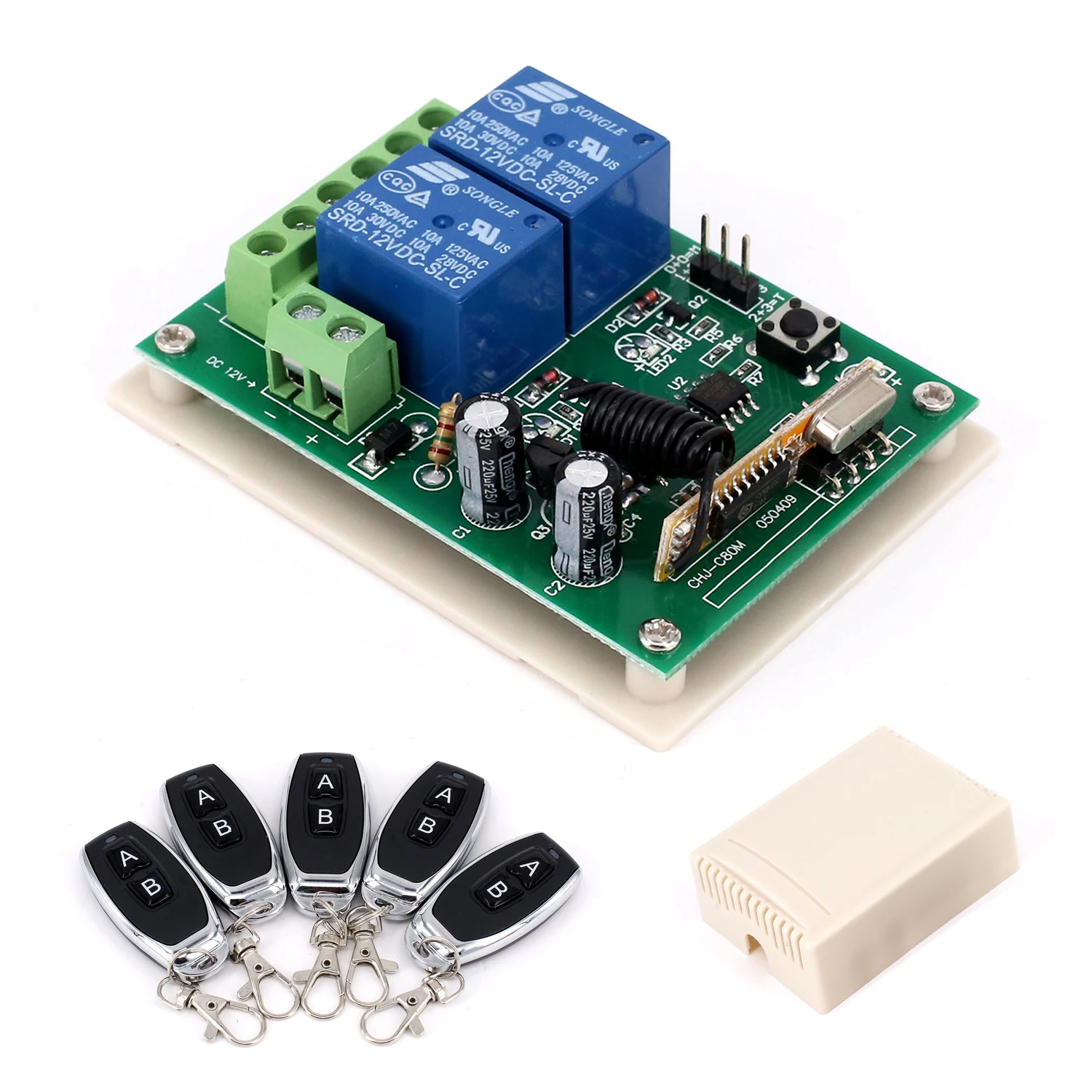 Opener Transmitter+Receiver Learning code(1527) Gate Garage ABS DC 12V 2CH 433MHz Wireless Remote Control Switch