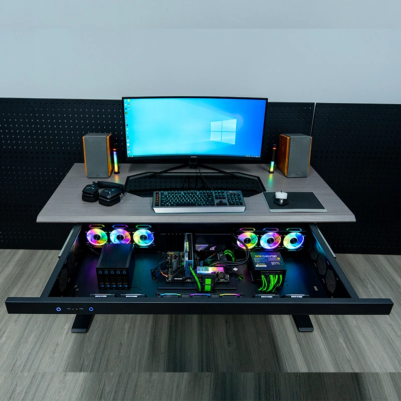 

Btooer computer chassis integrated table transparent desktop assembly machine drawer type large chassis electric lifting esports