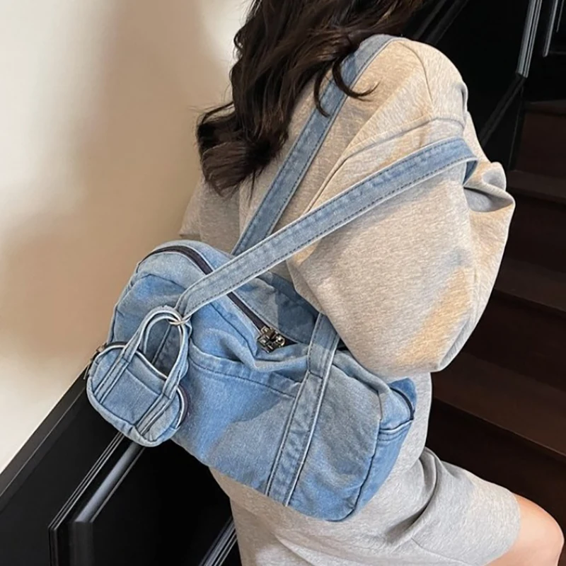 

HAEX Vintage Denim Women Bags 2025 Casual Daily Underarm Shoulder Bolso Mujer All Match Concise Solid Daily Commute Ladies Bag