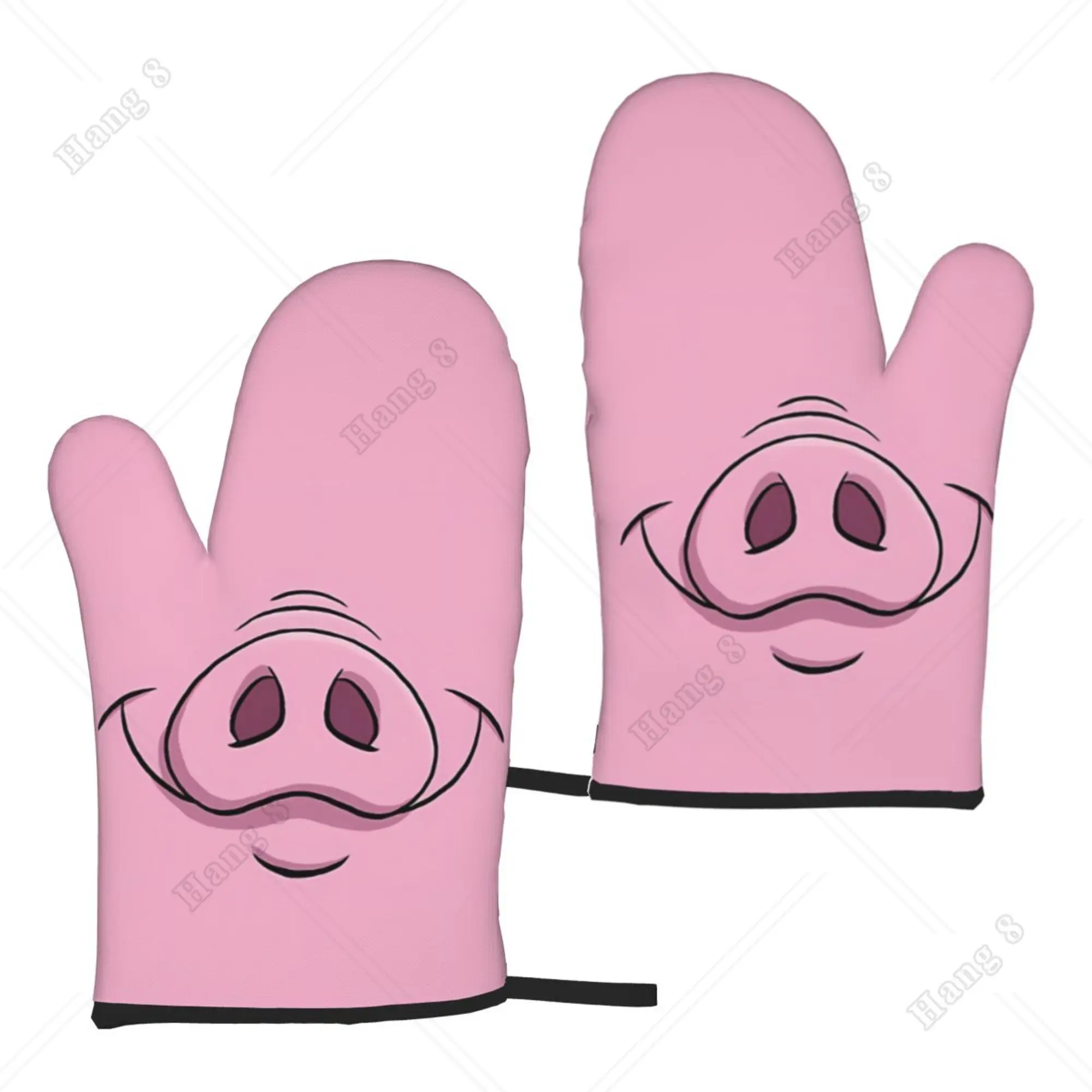 Pink Funny Pig Mouth Oven Gloves Set of 2 Microwave Cooking Gloves for Women Men BBQ Heat Resistant One Size for Kitchen