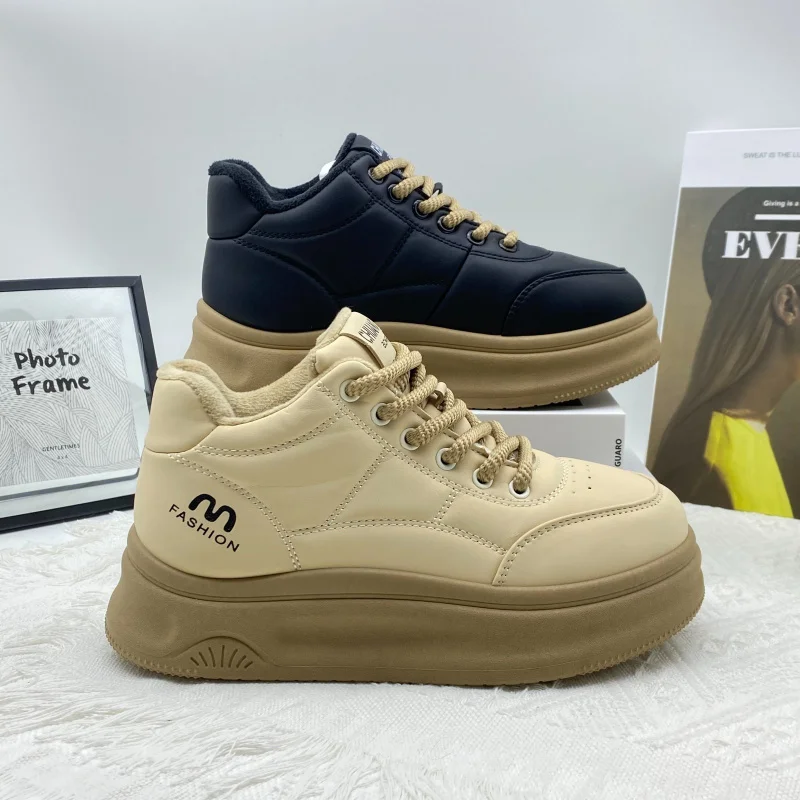 

Женские зимние высокие кроссовки 2025 года, туфли на массивной подошве с флисовой подкладкой, повседневная обувь на утолщенной платформе, модная обувь для папы в стиле ретро