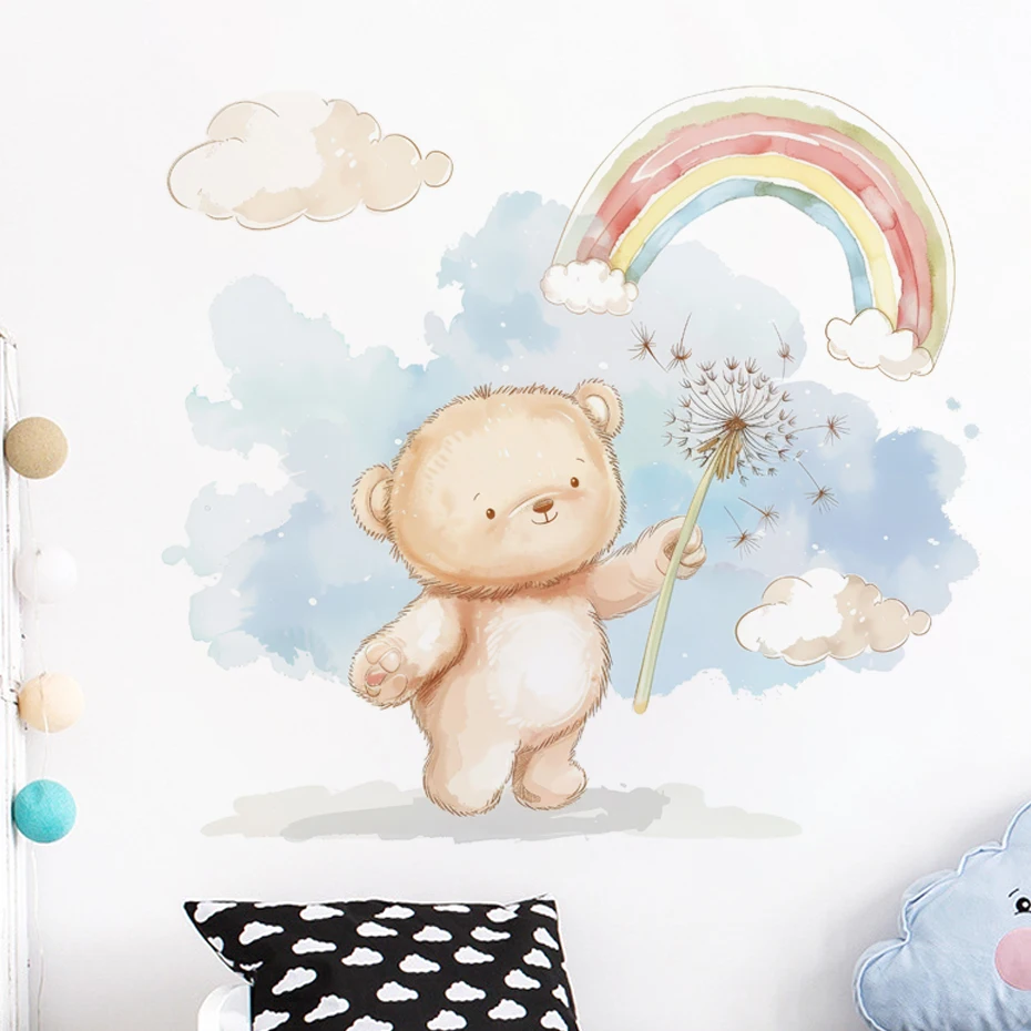 

Cartoon Bear Rainbow Dandelion Wall Paste Living Room Children Bedroom Home Background Beautification Wall Sticker