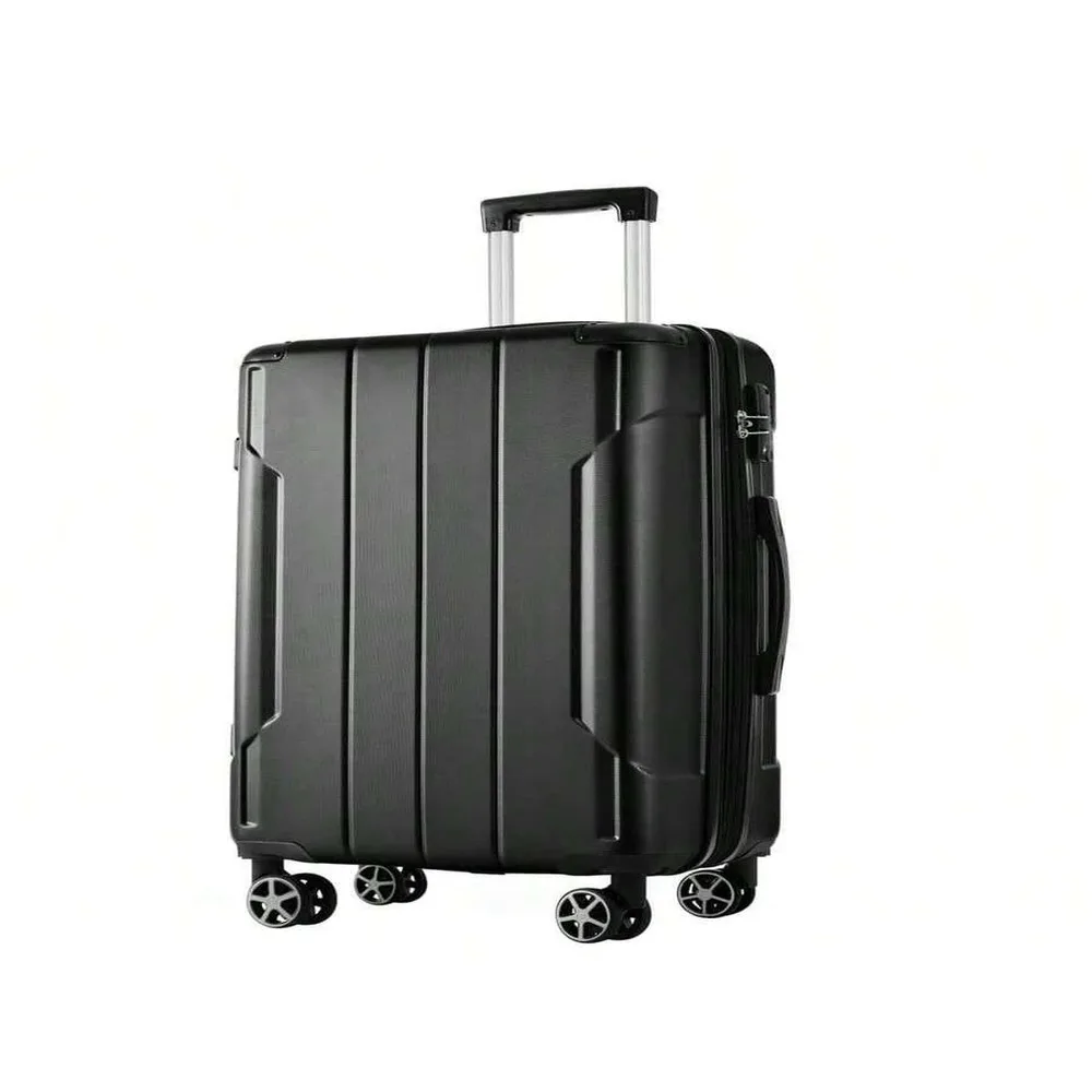 

28 Inch Expandable Checked Luggage - ABS Hardshell Double Spinner Wheels Lightweight Durable Black For Travel