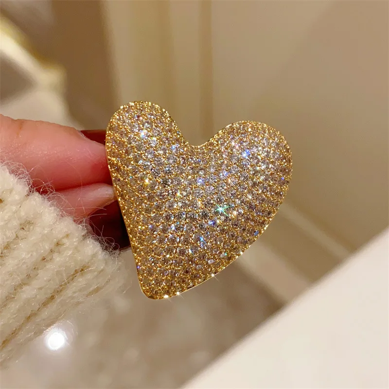 Heart Brooches For Women Girl Gold Color Romantic Love Fashion Accessories Fine Jewelry Party Gift Brooch