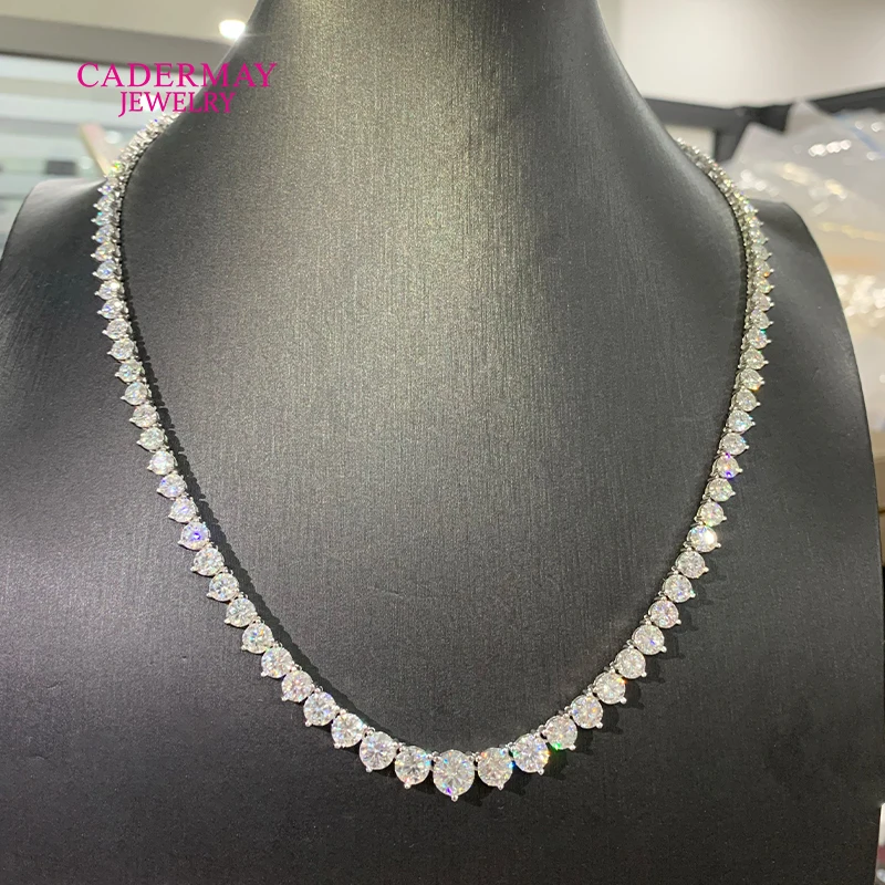 

925 Silver Rhodium Plated 3 Prongs V-shaped 4mm-6.5mm VVS Moissanite Tennis Chain Necklace for Women Gift Sparkling Jewelry