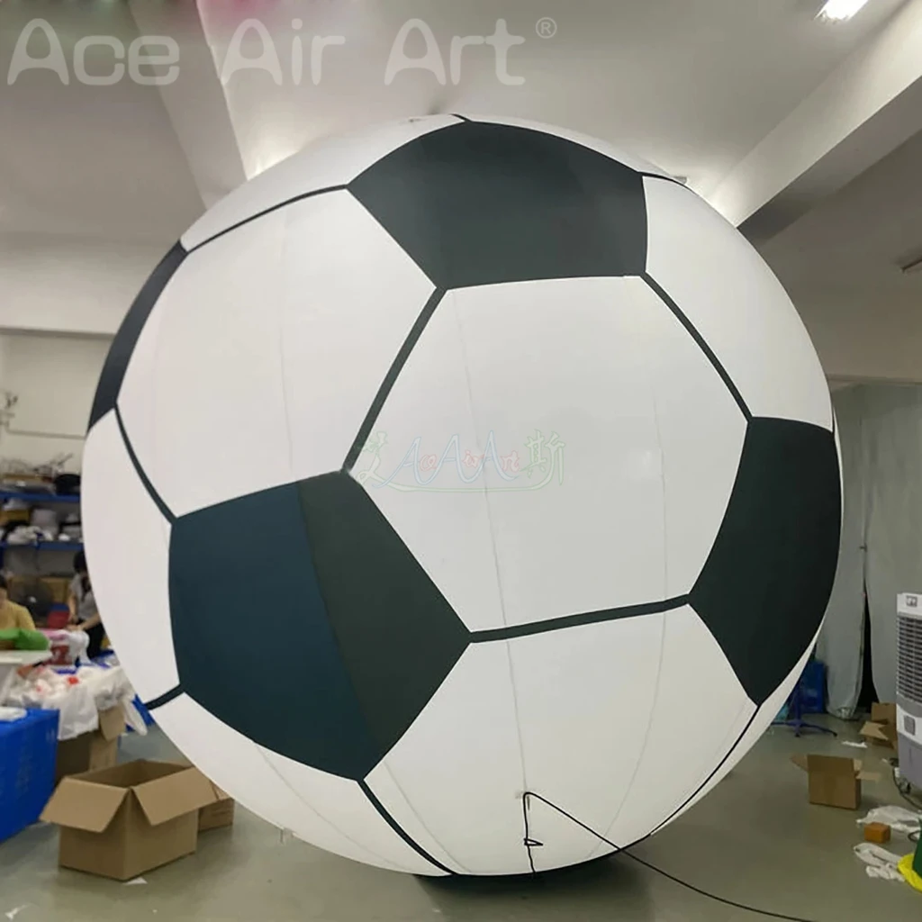 Balón de fútbol inflable gigante, soplado de aire, fútbol con luz LED blanca, escenario para eventos, decoración al aire libre, juegos, accesorios publicitarios