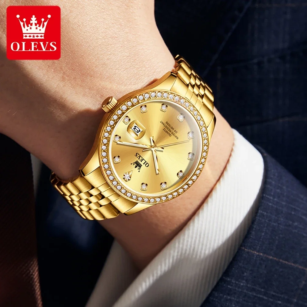 OLEVS Classic Original Golden Quartz Watch for Men Top Brand Luxury Stainless Steel Watch Date Clock Reloj Hombre