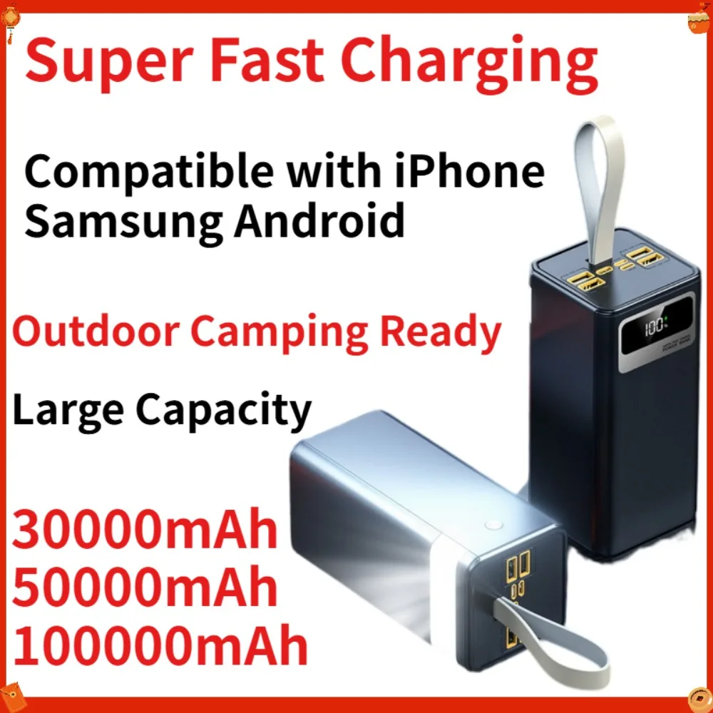 50000mAh Power Bank Super Fast Charging Large Capacity Battery Pack for Outdoor Camping Compatible with iPhone Samsung Android