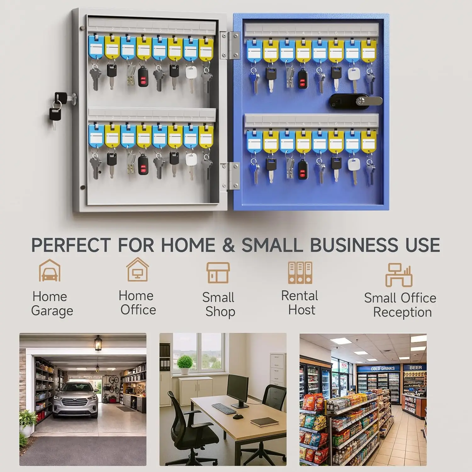 Key Manage Mini ERP,Key Safe Box Wall Mount(32 Keys),Key Cabinet with Combination Lock & 32 Key Tags, Key Safe Storage Lockbox 2