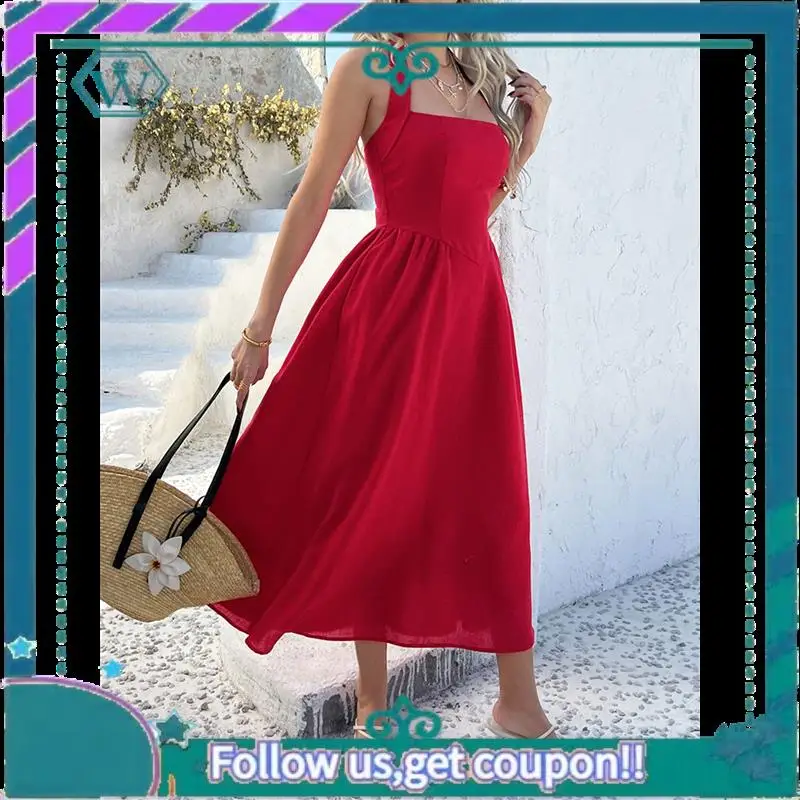 A09P Women Summer Sleeveless Halter Maxi Dress Sundress 2025 Casual Flowy Wedding Guest Cocktail Beach Vacation Dresses