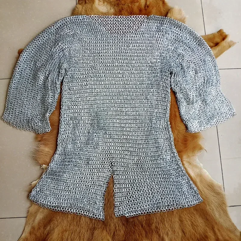 Medieval European armor, riveted chain mail, long sleeves, long pendulum chain mail