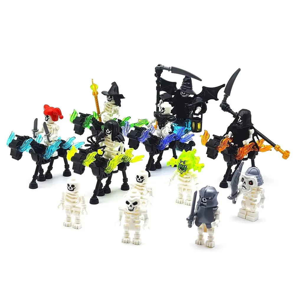 MOC Building Block Models, Terrifying Halloween Skeleton Soldiers, Death Reaper Scythe, Flame Skeleton Horse, Children's Gifts