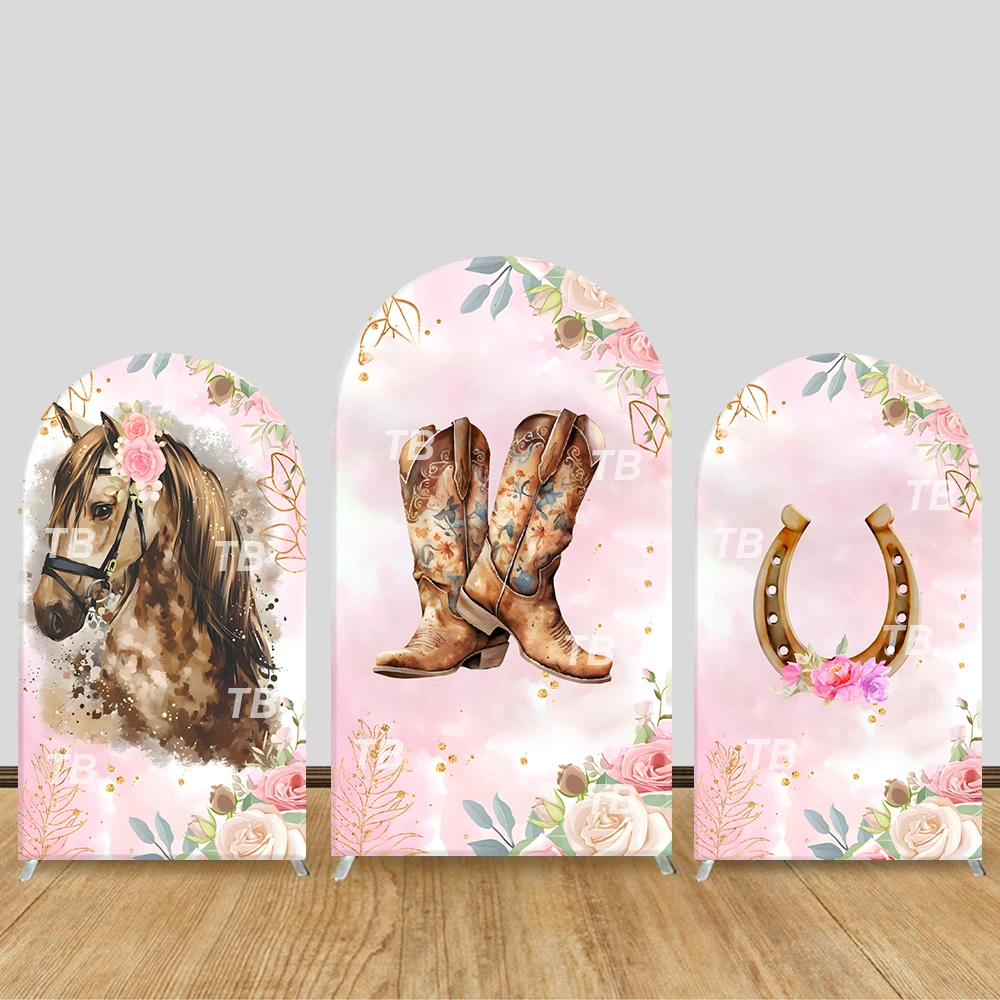 

Pink Western Cowgirl Theme Arch Backdrop Cover Girl's Birthday Photo Booth, Suitable for Holiday Celebration Backdrop