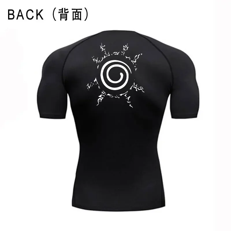 Men\'s animated compression T-shirt running quick drying sports shirt fitness gym training muscle adjustment clothing black