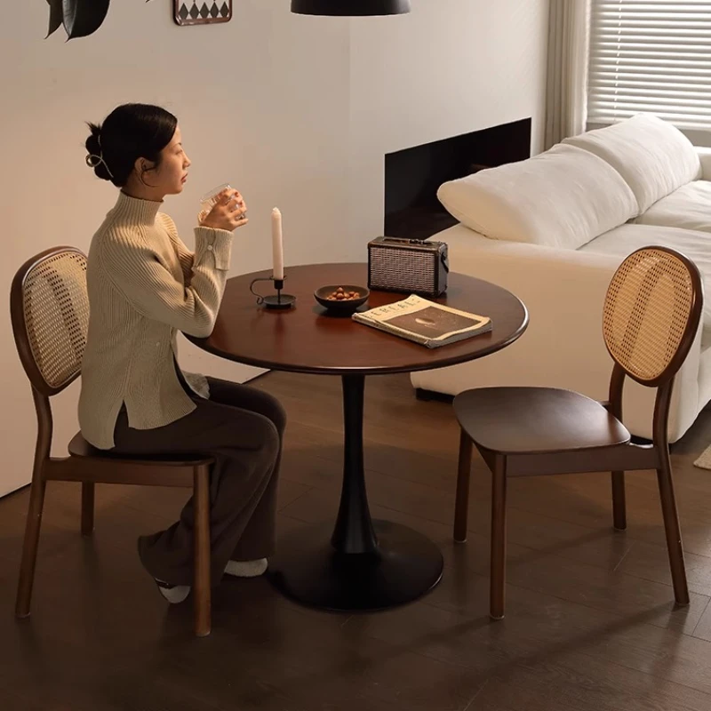 Middle Ancient Style Backrest Dining Chair,Solid Wood Rattan Chair,French Makeup Stool,Vintage Homestay Restaurant Rattan Chair