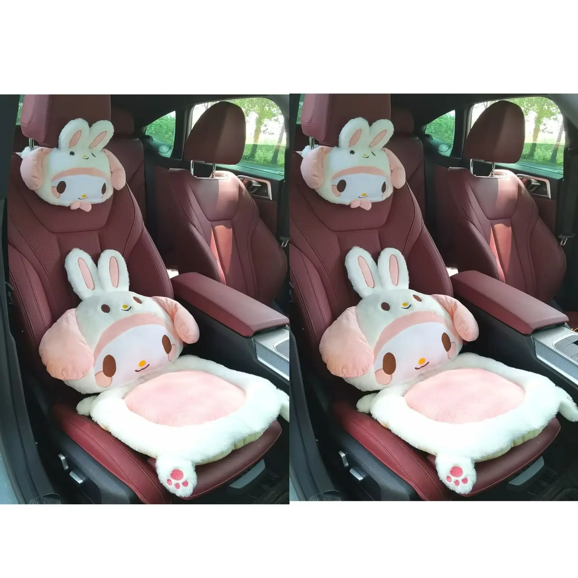 MINISO Sanrio Melody Car Seat Cushion Waist Support Headrest Set Cute Pacha Plush Warm Seat Cushion Home Car Dual-purpose Gift